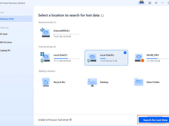 Alt: escanear en busca de datos perdidos