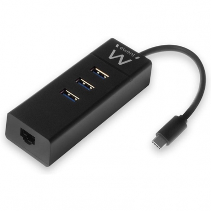 Ewent Hub 3 puertos USB 3.1 Tipo C con Puerto de Red Gigabit