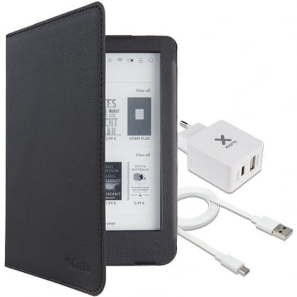 Gecko Funda Luxe Negra para Kobo Clara+Xtorm Adaptador de Corriente USB+USB-C+Xtorm Cable Pla...