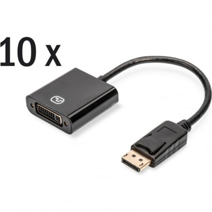 Digitus Pack 10 DisplayPort to DVI Adapters (24 + 5) Male / Female 15cm