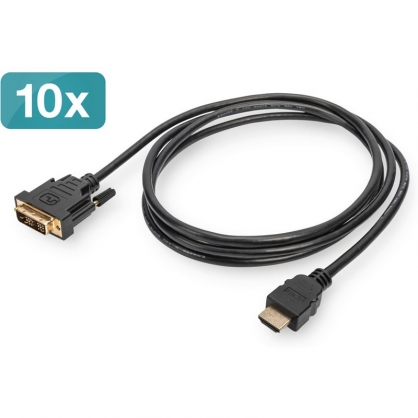 Digitus HDMI to DVI Cable Male / Male 2m Black x10 Units