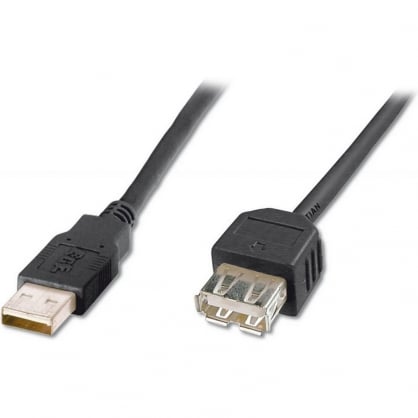 Cable USB 2.0 AM/AH Alargador Macho/Hembra 1.8M Negro