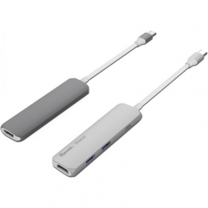 SilverHT Mini-Hub 4 en 1 USB Tipo-C a HDMI/USB 3.0/USB Tipo C Gris