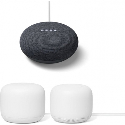 Google Pack Nest Wifi Router + White Dot + Nest Mini Smart Speaker and Assistant Charcoal