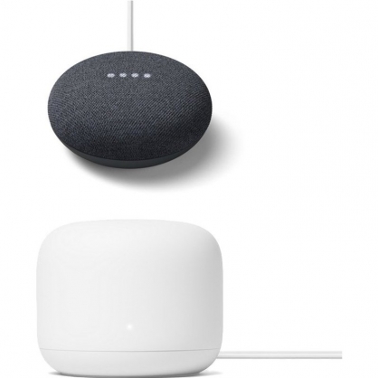 Google Pack Nest Wifi Router Blanco + Nest Mini Altavoz Inteligente y Asistente Carbón