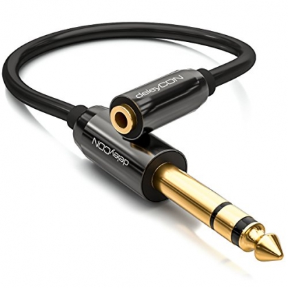 deleyCON 0,2m Cable Jack Adaptador de Audio Estéreo - Cable Jack de 6,3mm a Cable de Vídeo Jack de 3,5mm - Conector & Cable de Vídeo - Negro