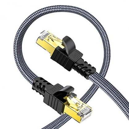 Cable Ethernet Cat 7 Cable de Red, Snowkids Cable RJ45 Alta Velocidad 10Gbps 600MHz Cable Internet Plano Nailon Chapado en Oro STP Cat 7 Cable LAN para PS5 Router Modem Switch TV Box PC PS4 (3m)