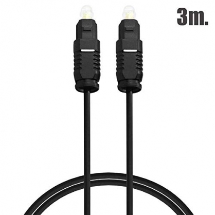 OcioDual Cable Óptico Audio 3m Negro Fibra Óptica Digital Toslink Macho para DVD PS4 PS3 Xbox Wii HD TV BLU Ray Barras de