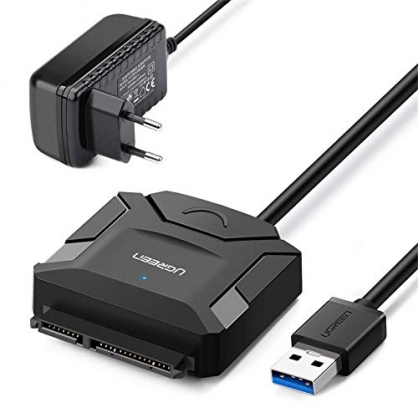 UGREEN Adaptador de USB 3.0 a SATA III con UASP, Cable SATA USB para 3,5' 2,5' HDD SDD, Lector Discos Duros, Comaptible con PC, Macbook, PS5, Xbox X/S, PS4, 16 TB MAX, con 12V Adaptador de Corriente