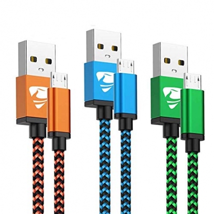 Aioneus Cable Micro USB Carga Rpida Cargador Android 3Pack 2M Largo Cable Android Nylon Movil Cables Cargador para Samsung J4 Plus J5 J6 J7 S7 S6 Edge A10 A6 Tablet, Huawei, Lenovo, Moto, LG, PS4