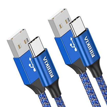 NIBIKIA Cable USB Tipo C, 2Pack [ 1M+1M ] 3A Cargador Tipo C Nylon Carga Rápida y Sincronización Cable USB C para Samsung S10/S9/S8/Note 10/Note 9, Huawei P30/P20/Mate 20, Sony Xperia
