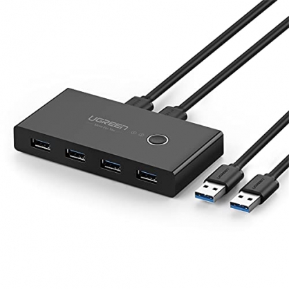 UGREEN 4 Puertos USB 3.0 Switch 2 Entradas y 4 Salidas, Ladron USB KVM con 2 Cable USB para Compartir 4 Dispositivos de Teclado, Ratn, Memorias USB, Disco Duro, Impresoras, Escneres, etc.