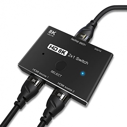 CABLEDECONN HDMI 2.1 Ultra HD 8K High Speed 48Gbps Directional Switch Only 2in 1out 8K@60Hz 4K@120Hz Splitter Converter Compatible with Xbox PS5 Projectors Monitors
