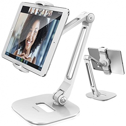 AboveTEK Soporte para Tableta, Puerta de Aluminio de Brazo Largo para iPad/iPhone/Samsung y Otros Dispositivos de 4'-11', Soporte Flexible para Tableta de 360   °, Adecuado para Cocina/Oficina/Mesa