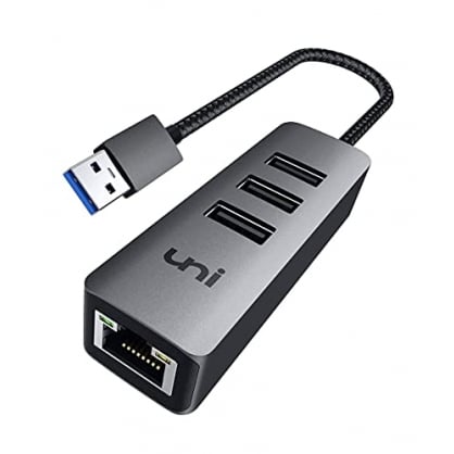 Adaptador USB Ethernet, uni 3 puertos Hub USB 3.0 ethernetcon puerto LAN de red RJ45 de 1 Gbps, para MacBook(con versión de puerto USB), iMac, XPS, Surface, Notebook - Gris espacial