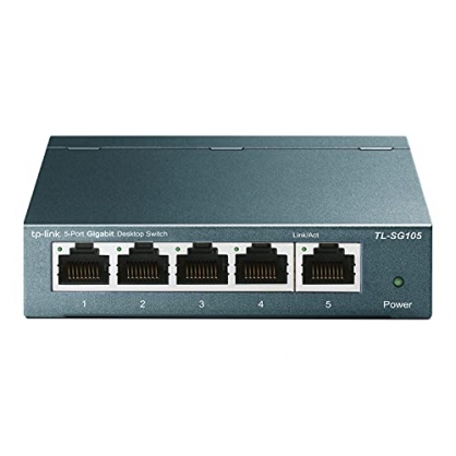 TP-Link TL-SG105 - Switch 5 Puertos 10/100/1000 MBps Switch ethernet, Switch gigabit, Indicador del estado, acero inoxidable con Super disipacin de calor, IGMP snooping, QoS, Negro