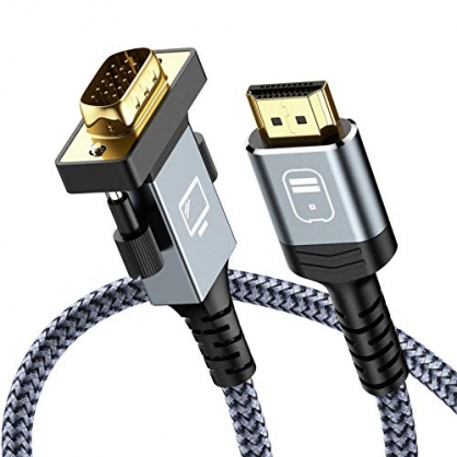 Cable HDMI a VGA 1.8m,Snowkids adaptador HDMI a VGA [1080P Full HD,chapado en oro,tejido nylon duradero]convertidor vdeo activo soporta reproducto porttil,pantalla proyector televisin porttil